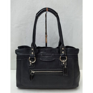 Coach Penelope Black Pebbled Leather Double Handles Carryall Tote Satchel Bag